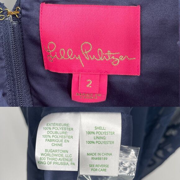 Lilly Pulitzer Womens Dress Sz 2 Navy Autumn Botanical Floral V-Neck Ruffle Midi - Picture 7 of 10